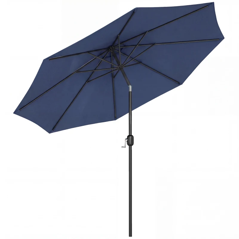 Outsunny 3 m Garden Parasol Umbrellas, Outdoor Sun Shade with 8 Ribs, Tilt and Crank Handle, Navy Blue