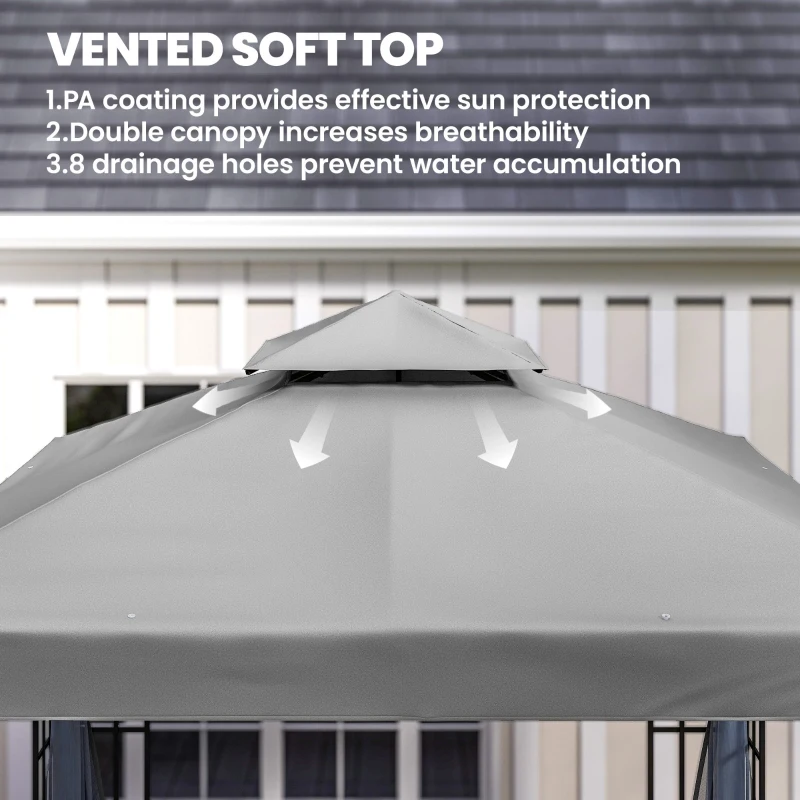 Outsunny 3 x 3(m) Patio Gazebo Canopy Garden Pavilion Tent Shelter with 2 Tier Roof and Mosquito Netting, Light Grey