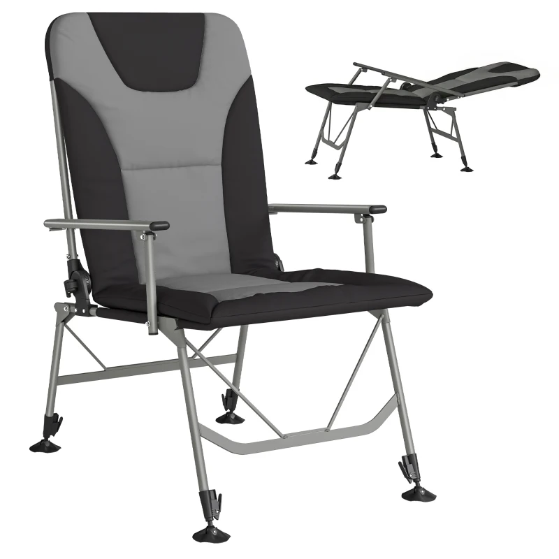 Outsunny Camping Chair Padded Reclining Folding Chair with Wide Armrests for Adults Black