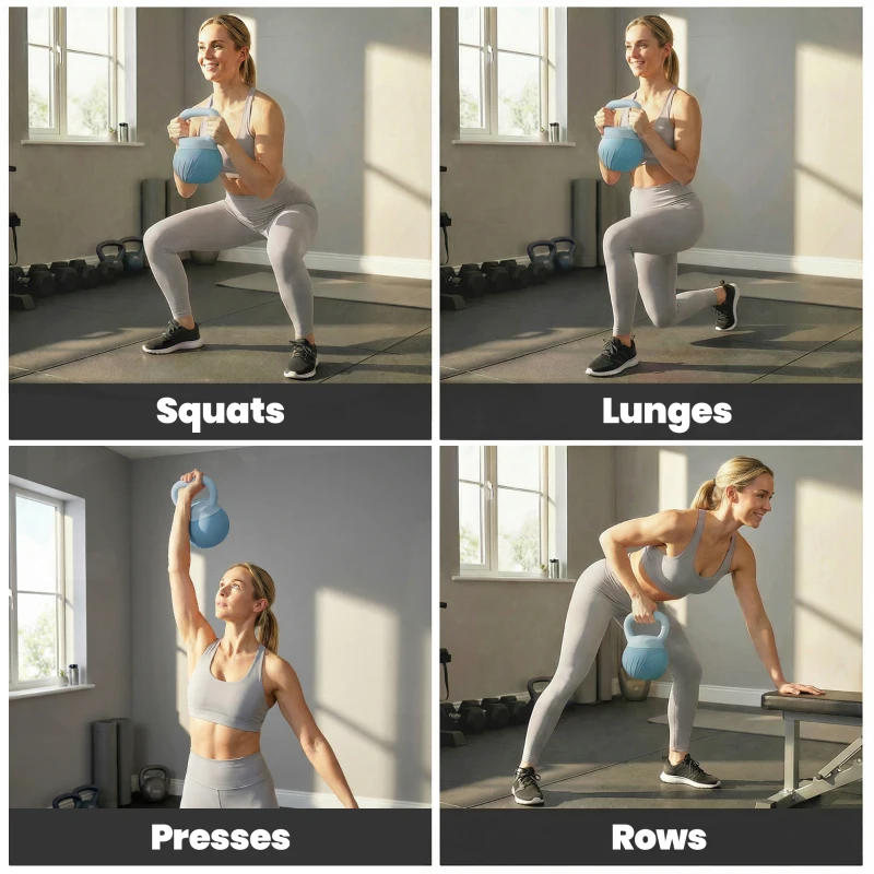 SPORTNOW Kettlebell 6 kg remplie de sable métallique et poignée antidérapante pour entraînement 27x20x20 cm bleu clair