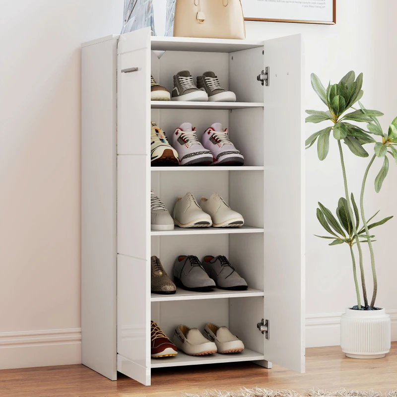 HOMCOM Sapateira Armário para Sapatos Moderno com Prateleiras Ajustáveis para 10 Pares de Sapatos 55x36x108 cm Branco Brilhante
