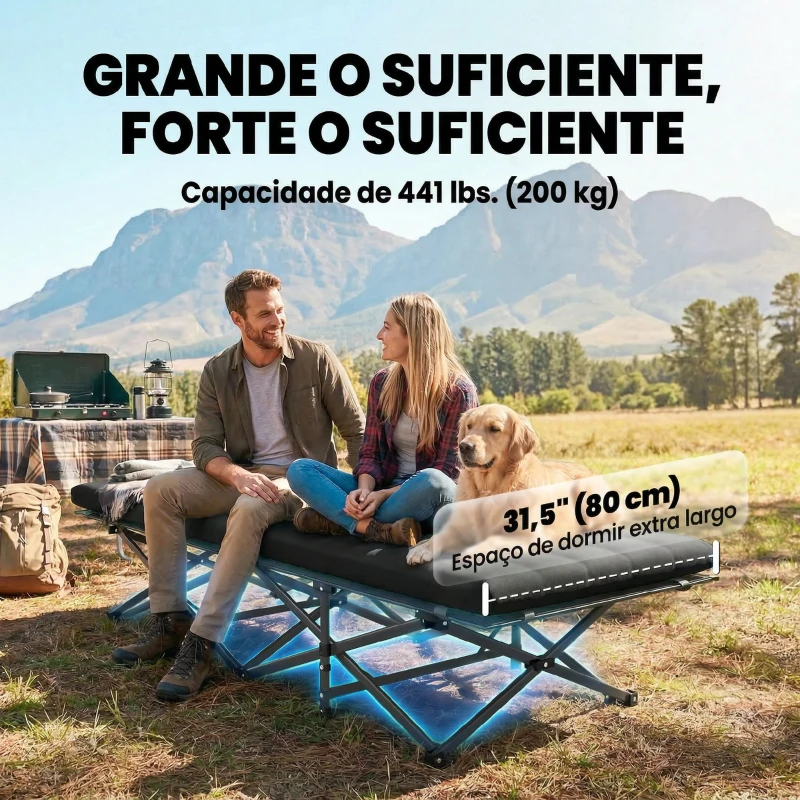 Outsunny Cama Dobrável de Campismo com Colchão Removível de Tecido Oxford 600D com Cabeceira e Bolsa Carga 200 kg Preto
