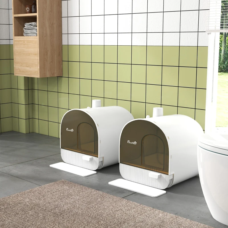 PawHut Lot de 2 bacs à litière pour chat maison de toilette porte battante, pelle et filtre inclus dim. 43L x 44l x 47H cm