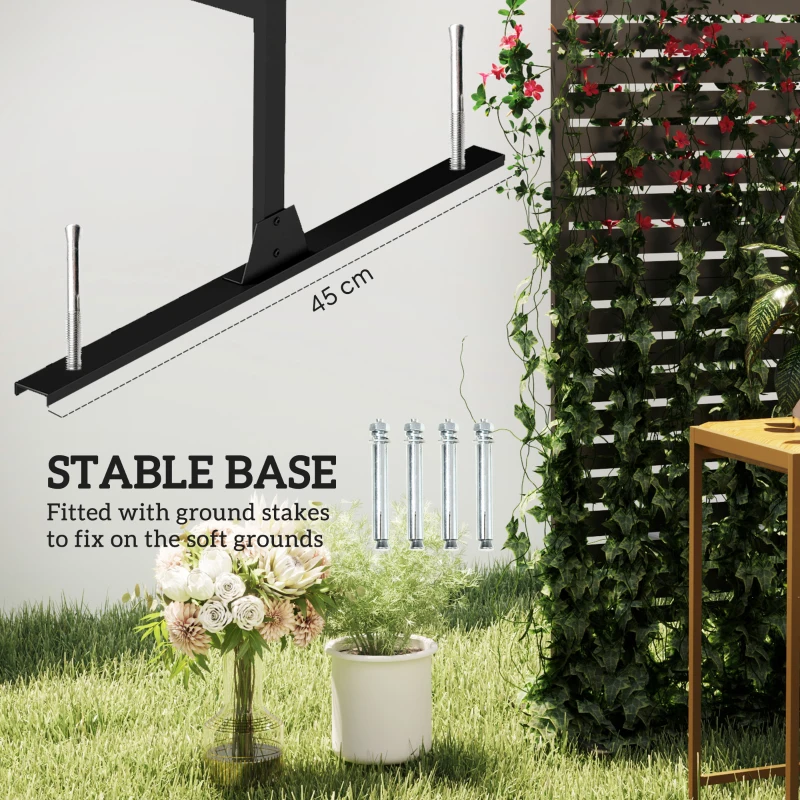 Outsunny Decorative Privacy Fence Screen, Metal Outdoor Privacy Screen Climbing Plant Trellis with Stand, 122 x 198 cm, Black