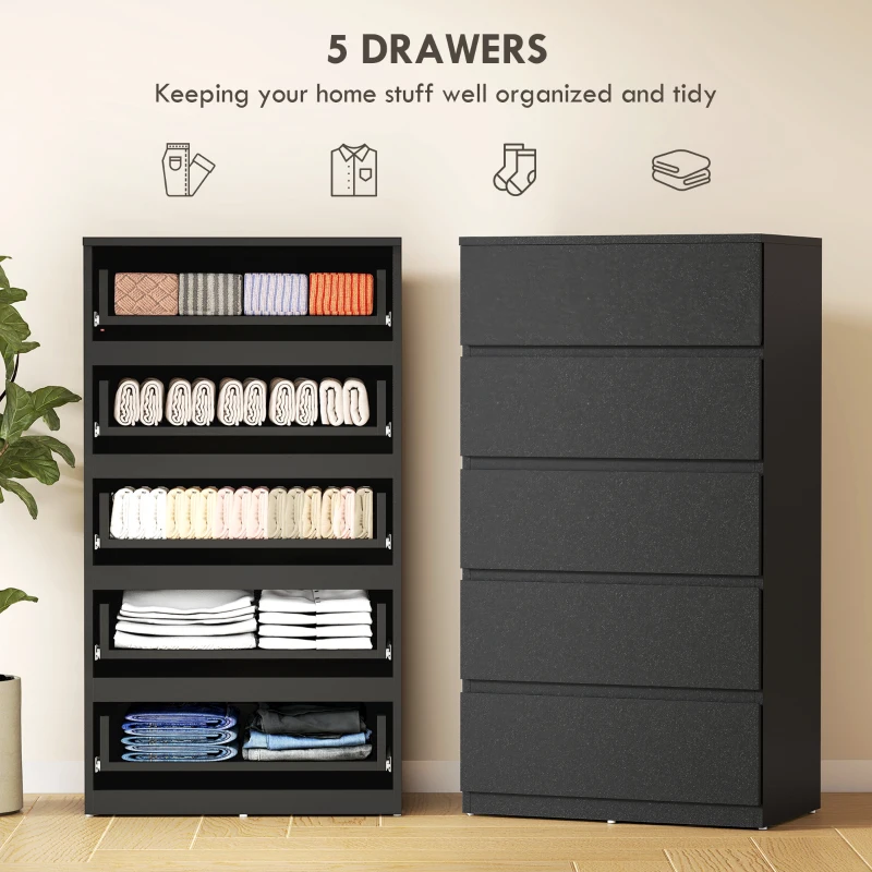HOMCOM Chest of Drawers, 5-Drawer Storage Cabinets, Modern Dresser, Storage Drawer Unit for Bedroom