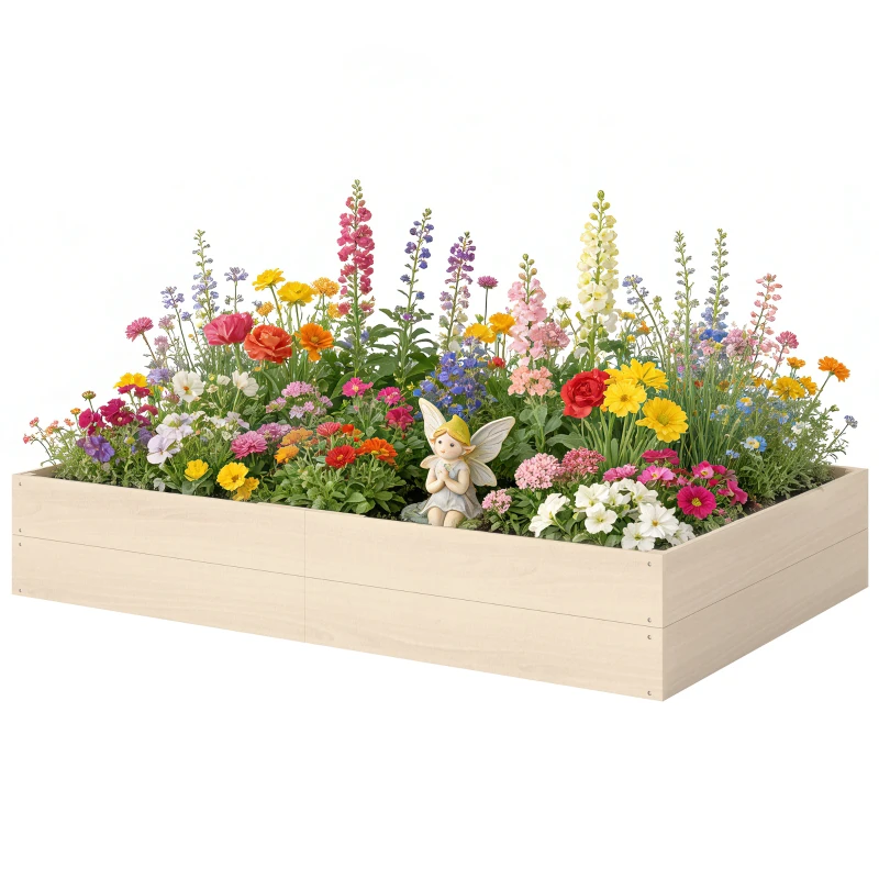 Outsunny Wooden Raised Bed for Garden, 620L Extra Large Raised Garden Bed with Open Bottom, Outdoor Elevated Planter Box