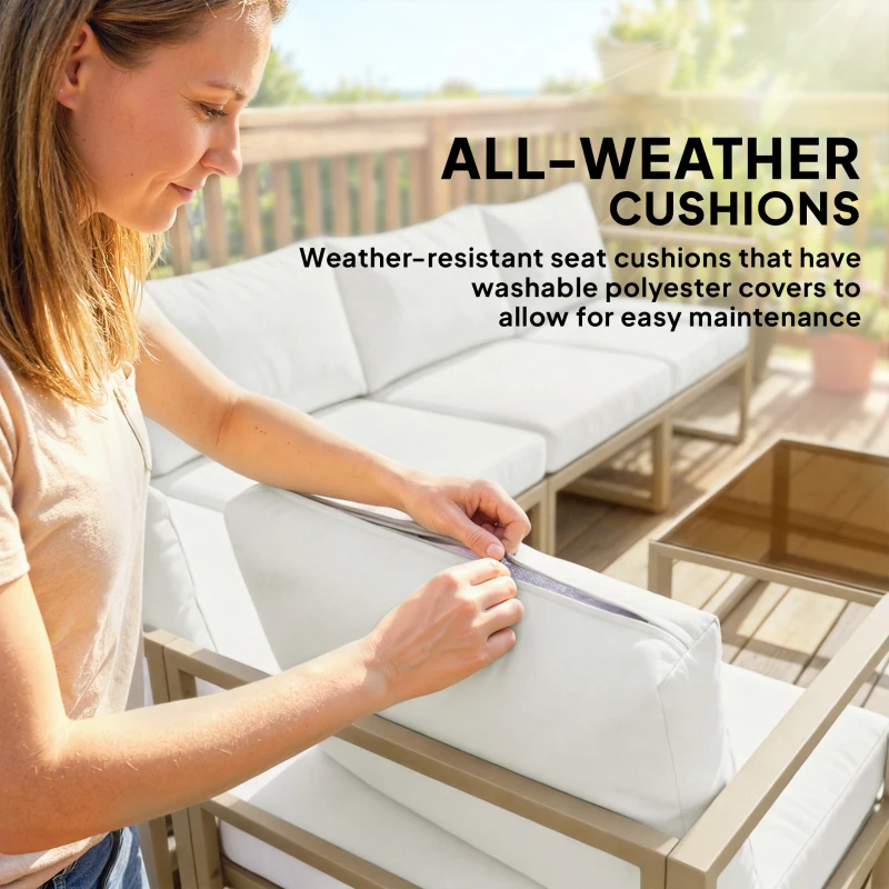 Outsunny 5 Seater Aluminium Garden Furniture Set, Garden Sofa Set with Thick Cushions for Patio and Balcony, Outdoor, White