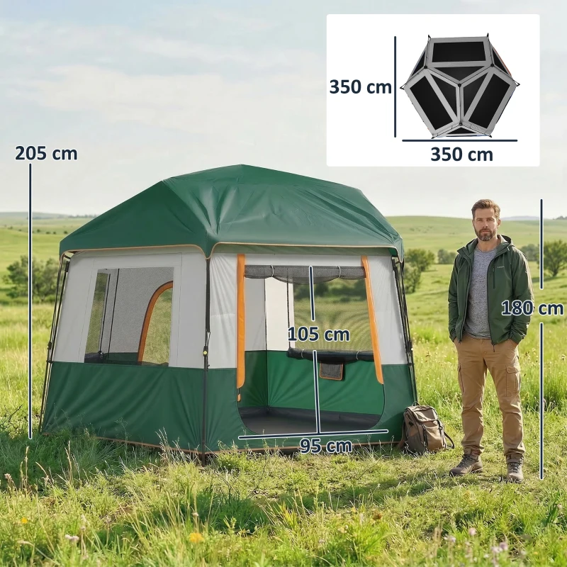Outsunny Cabin Tent Easy Setup 3000mm Waterproof Camping Tent 4 Person with Carrying Bag Green