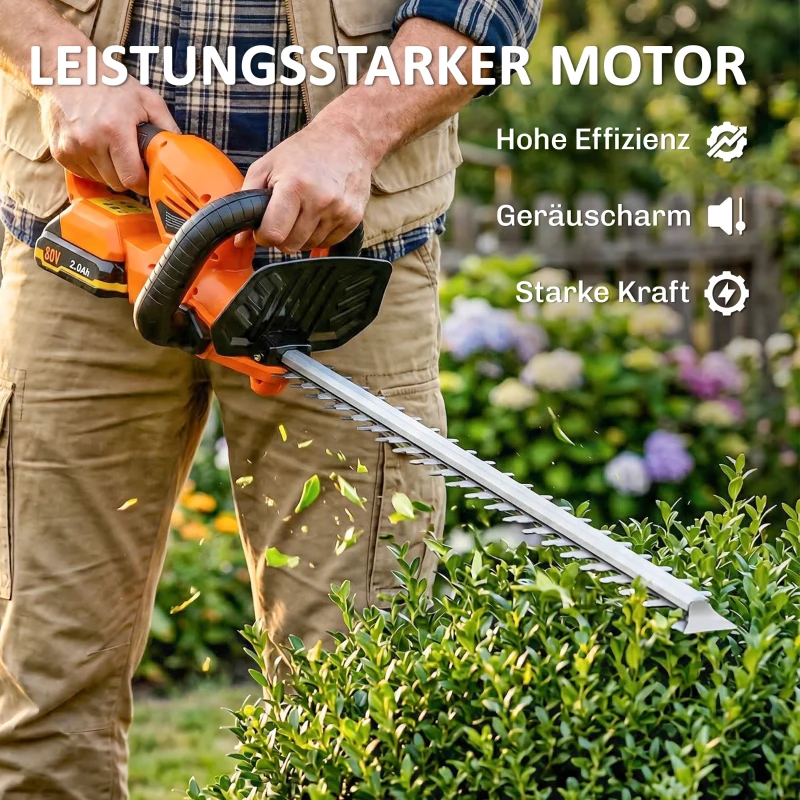 Outsunny Elektro Heckenschere Akku Elektrischer Heckenschneider mit 100 W Motorleistung Kabellos 51cm Schnittlänge ABS Orange