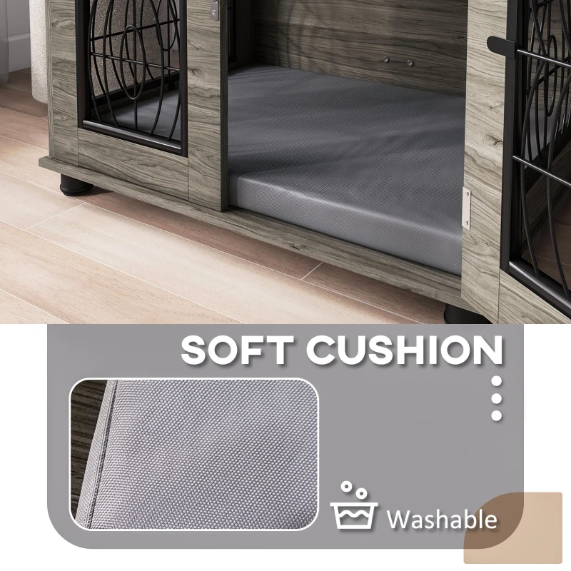 PawHut klatka dla psa, z poduszką, szara, zamykana drzwi