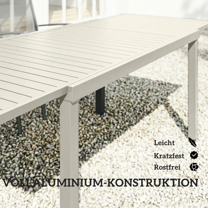 Outsunny Gartentisch Ausziehbarer 150/225 x 85 cm Aluminium Esstisch für 6-8 Personen, Rechteckig Lamellenoptik