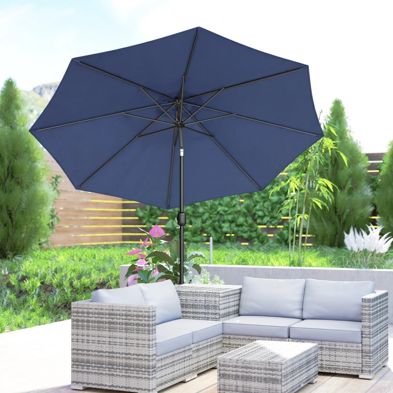 Outsunny 3 m Garden Parasol Umbrellas, Outdoor Sun Shade with 8 Ribs, Tilt and Crank Handle, Navy Blue