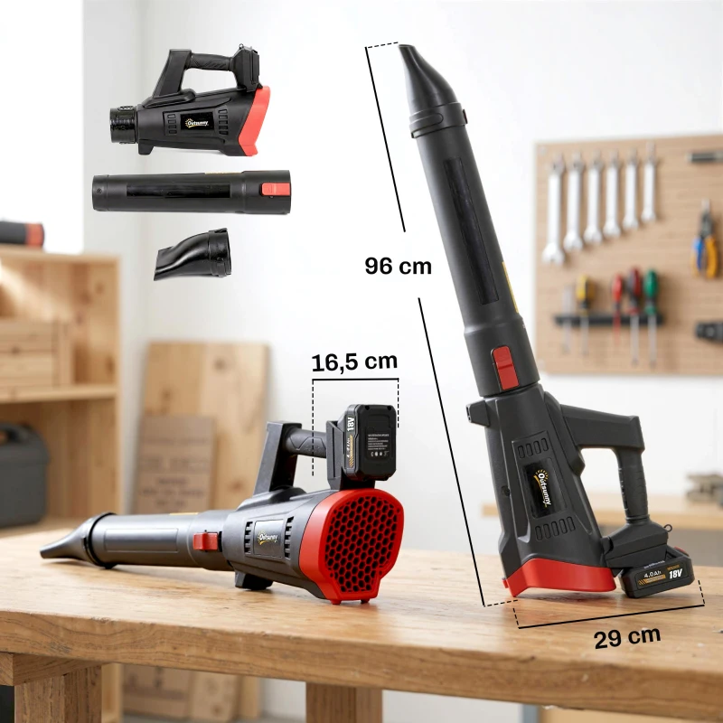 Outsunny Soprador de Folhas Sem Fios 18 V com 2 Baterias 4.0 Ah e Carregador Motor Sem Escovas 600 W 3 Velocidades Correia para Ombro 149 km/h 96x16,5x29 cm Preto