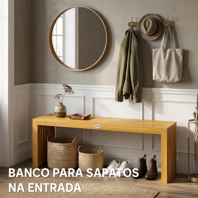 Outsunny Banco de Jardim em Madeira de 2 Lugares 110 cm com Assento de Ripas Suporta 240 kg Madeira