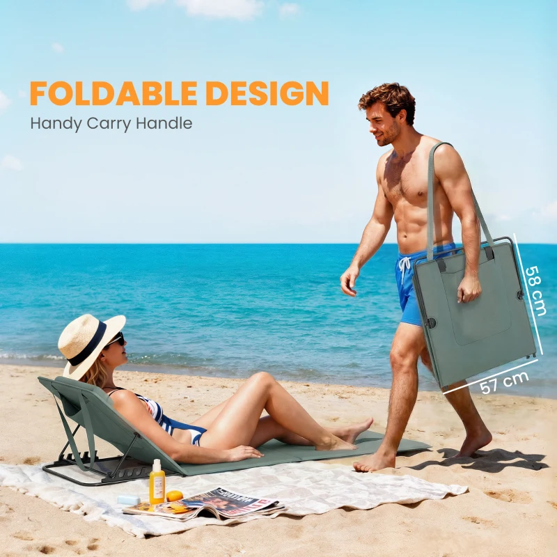 Outsunny Foldable Sun Loungers Set of 2, Portable Folding Beach Lounger with 4-level Adjustable Backrest, Grey