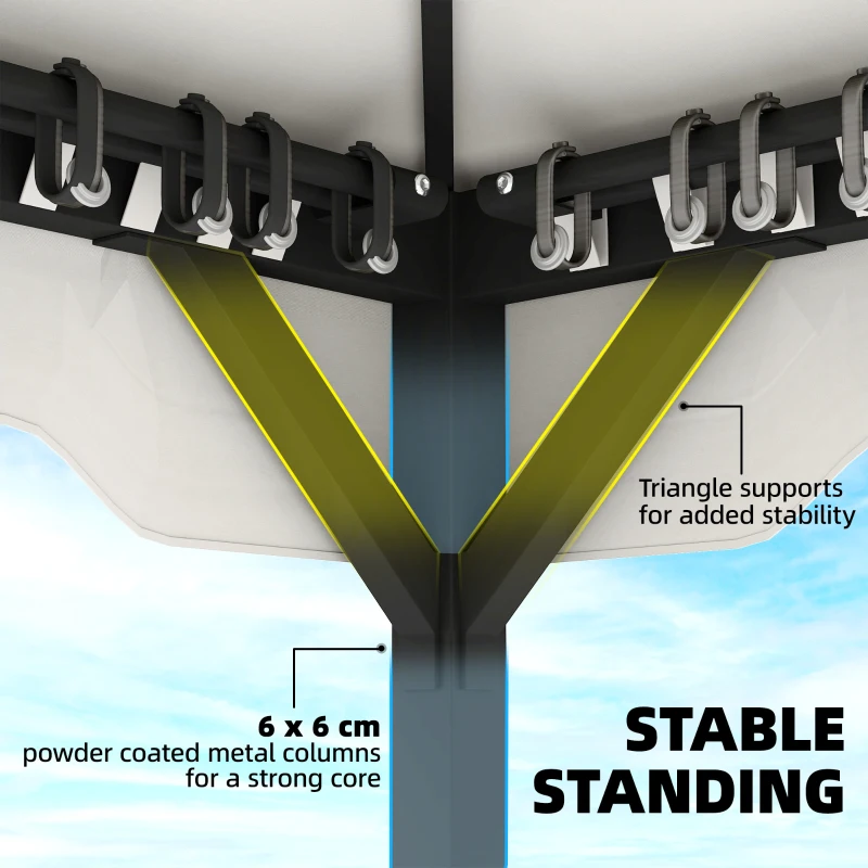 Outsunny 3 x 3.6 m Outdoor Garden Gazebo with Netting and Curtains, Double Roof Patio Gazebo Permanent Pavilion, Light Grey