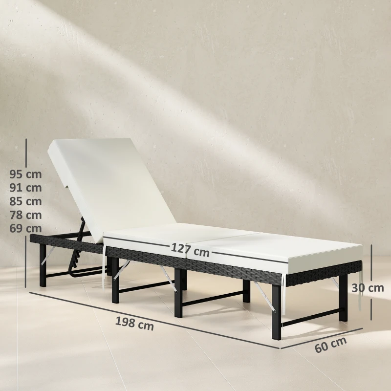Outsunny Single Folding Rattan Sun Lounger, with Cushion - Black