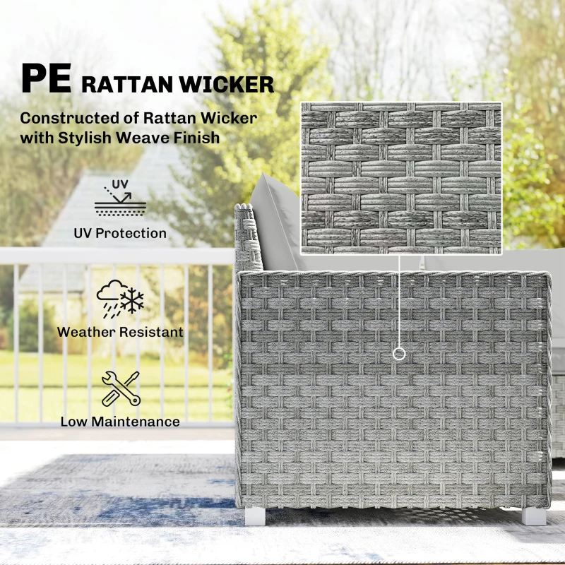 Outsunny 6 Seater Rattan Garden Furniture Set with 3 Sofas, 2 Footstools, Table, Patio Rattan Furniture Sofa Sets, Grey