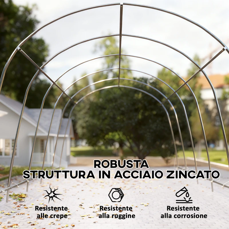 Outsunny Garage Auto Tenda Garage Esterno UV50+ Telaio Zincato 3.6x7.2 m Crema