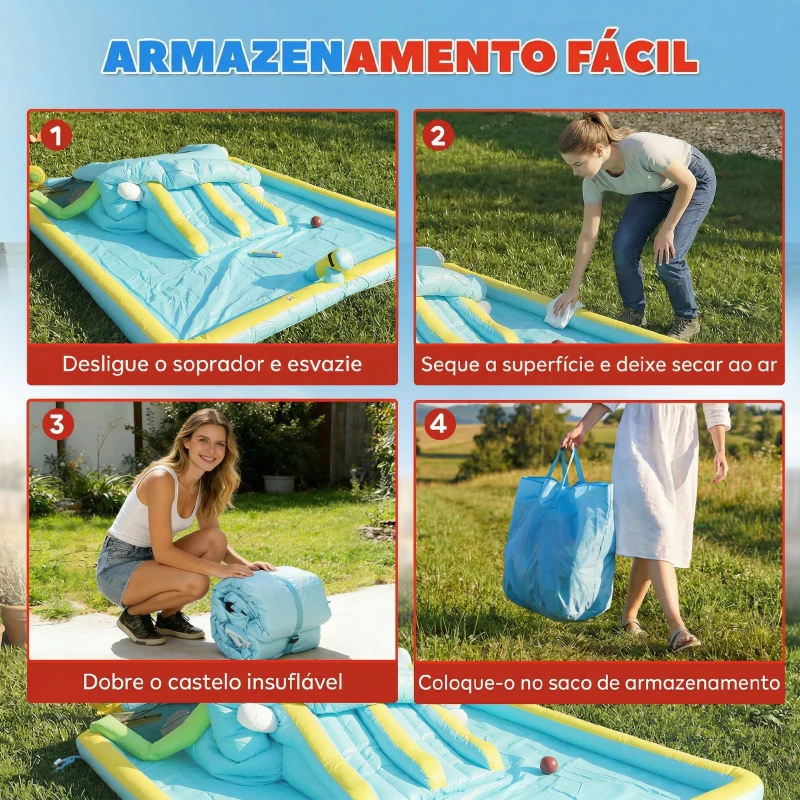 AIYAPLAY Castelo Insuflável Aquático 7 em 1 com Insuflador 450W 2 Escorregas Trampolim Piscina Cesto Coluna de Boxe 426x360x198 cm Multicor