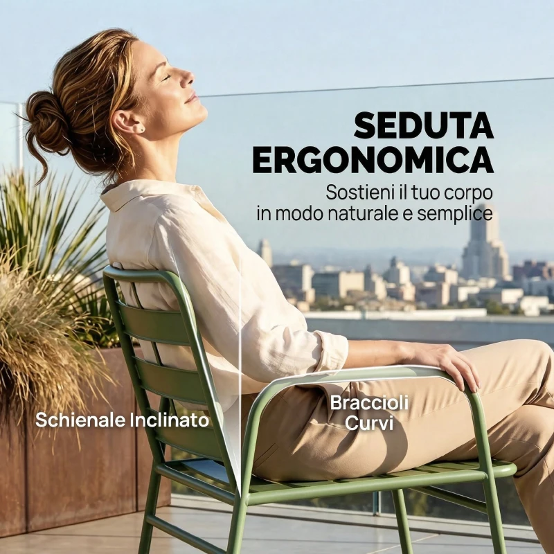 Outsunny Set Giardino 4 Pezzi, Divano Esterno Metallo con Doghe, Verde