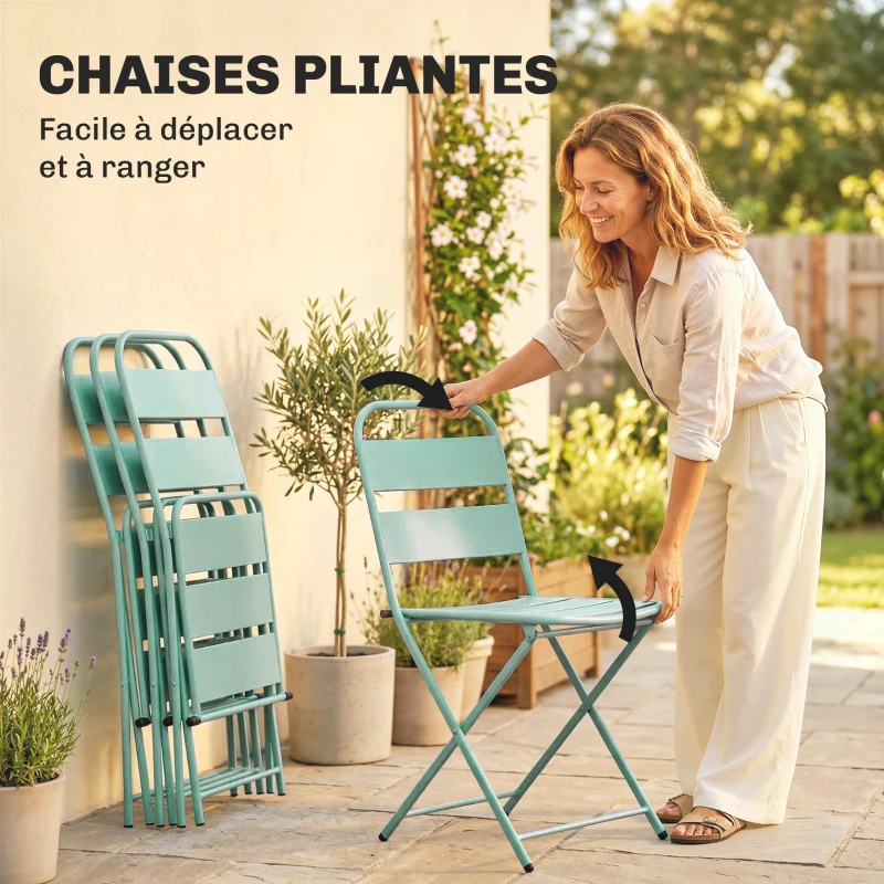 Outsunny Ensemble de Salle à Manger d'Extérieur 5 Pièces, Ensemble de Jardin pour 4 Personnes avec Plateau à Lattes et Chaises Pliantes, Vert Clair