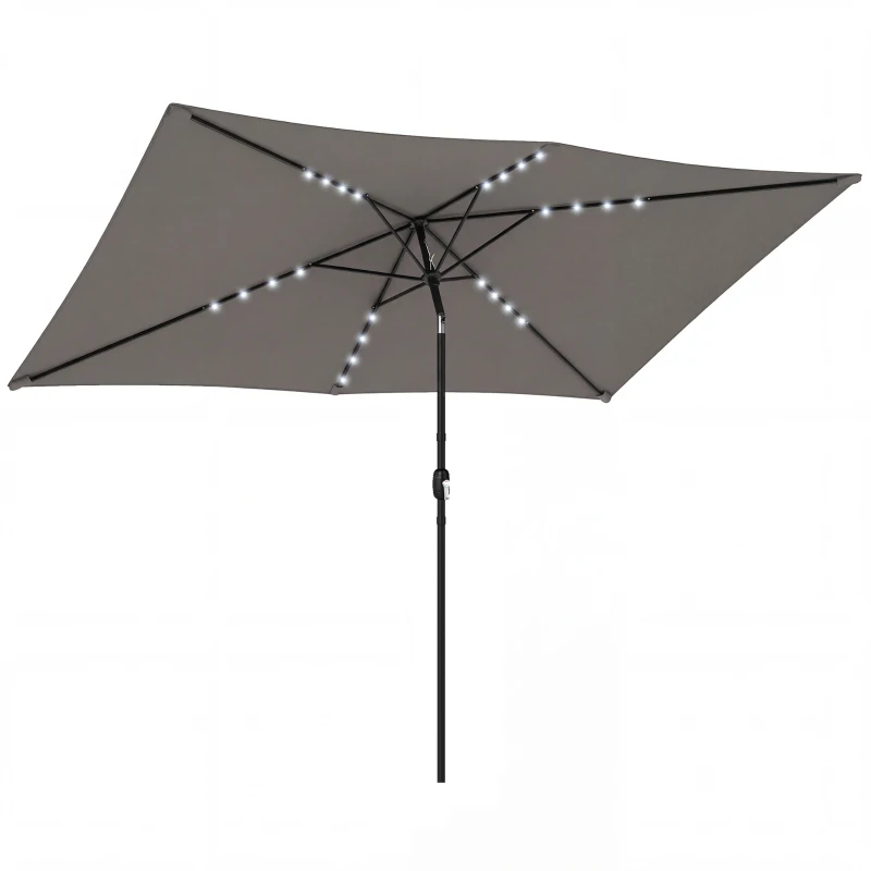 Outsunny 3 x 2 m Garden Parasol Umbrella with LED Solar Light, Parasol Cover, Outdoor Market Patio Umbrella, Dark Grey