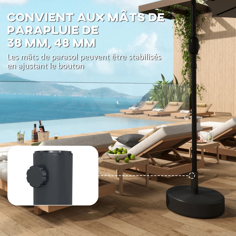 Outsunny Pied de parasol, socle parasol extérieur Remplissable jusqu'à 19 kg avec Sable ou 15 kg avec Eau, Ø 45 x 30,5 cm, noir