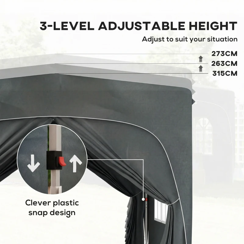 Outsunny 3 x 3m Pop-Up Gazebo Shelter, with Accessories - Dark Grey