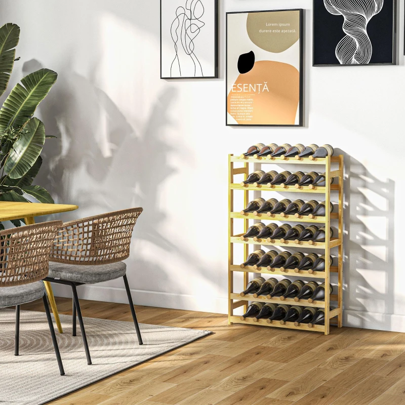 HOMCOM Wooden Wine Rack 42 Bottles, Narrow 7-tier Wine Holder for Home Bar