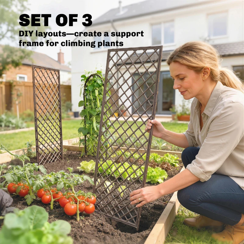 Outsunny Garden Trellis, Decorative Trellis Panels for Climbing Outdoor Plants, Natural Wood Finish