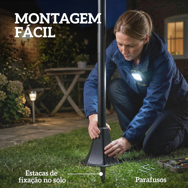 Outsunny Conjunto de 2 Candeeiros Solares de Jardim com Altura Ajustável, 2 Modos de Brilho e IP44 Impermeável para Terraço e Pátio, Preto