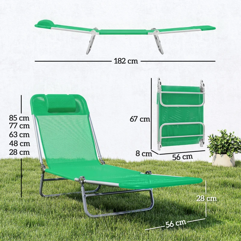 Outsunny Steel Frame Sun Lounger, with Reclining Back - Dark Green