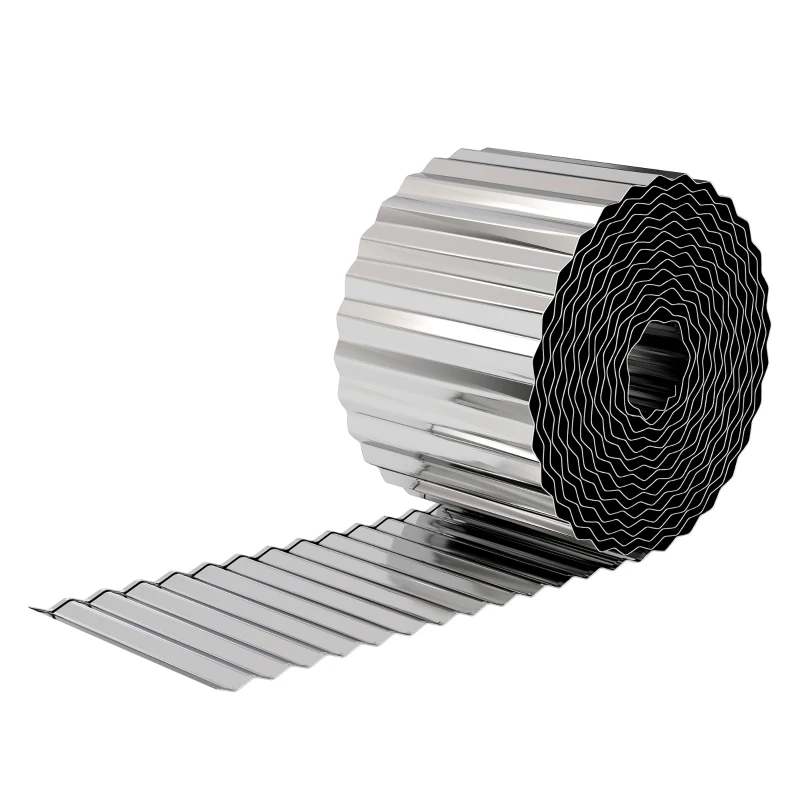 Outsunny Metal Garden Edging Border, 8 in x 21.3 ft Corrugated Heavy Duty Galvanised Steel Lawn Edging, Silver Tone