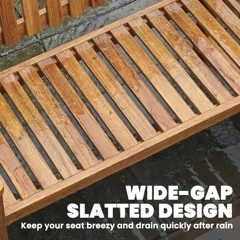 Outsunny Ławka ogrodowa 2-osobowa, odporna na warunki atmosferyczne, drewniana ławka z lamelowym designem i podłokietnikami, do 320 kg, 112 x 64 x 92 cm, naturalne drewno