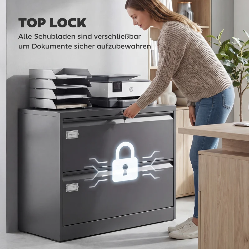 HOMCOM Rollcontainer mit 2 Schubladen abschließbar Aktenschrank mit verstellbarem Hängeregistratur 90 x 40 x 77,4 cm Schwarz