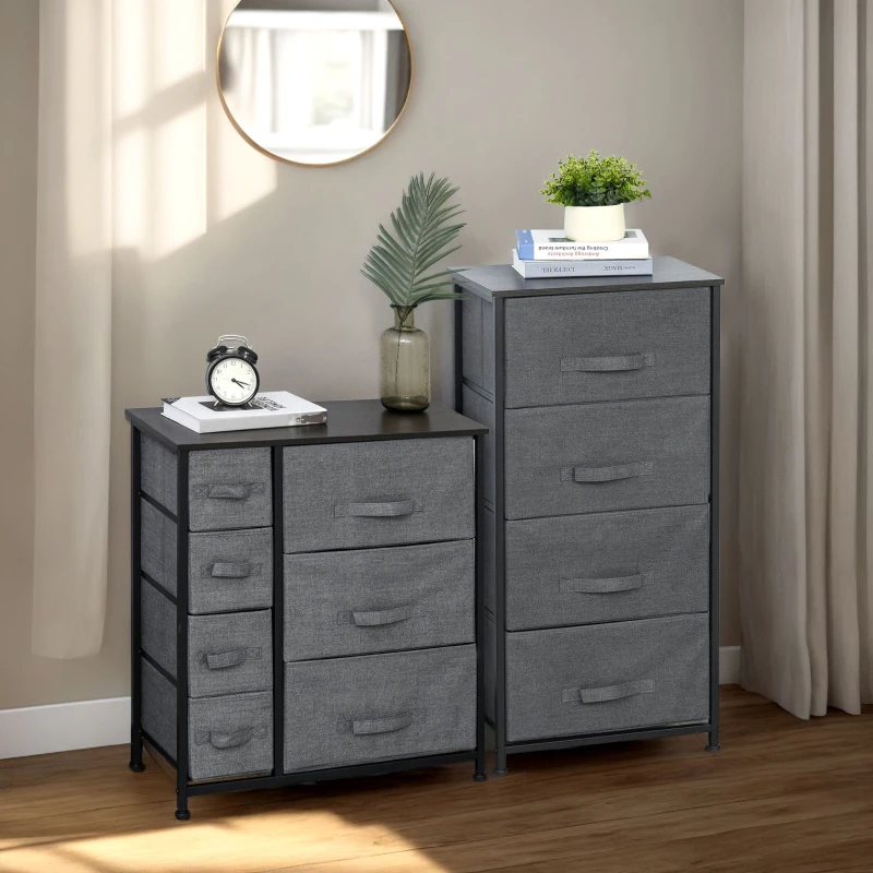 HOMCOM Lot de 2 commodes en Tissu Meuble de Rangement 11 tiroirs chiffonnier Cadre en métal pour chambre salon entrée bureau
