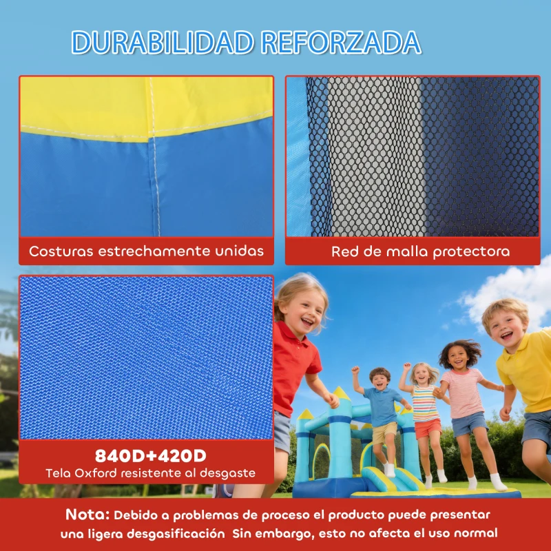 AIYAPLAY Castillo Hinchable para Niños con Soplador Tobogán Cama Elástica Piscina y Aro de Baloncesto para Niños 3-8 Años Azul