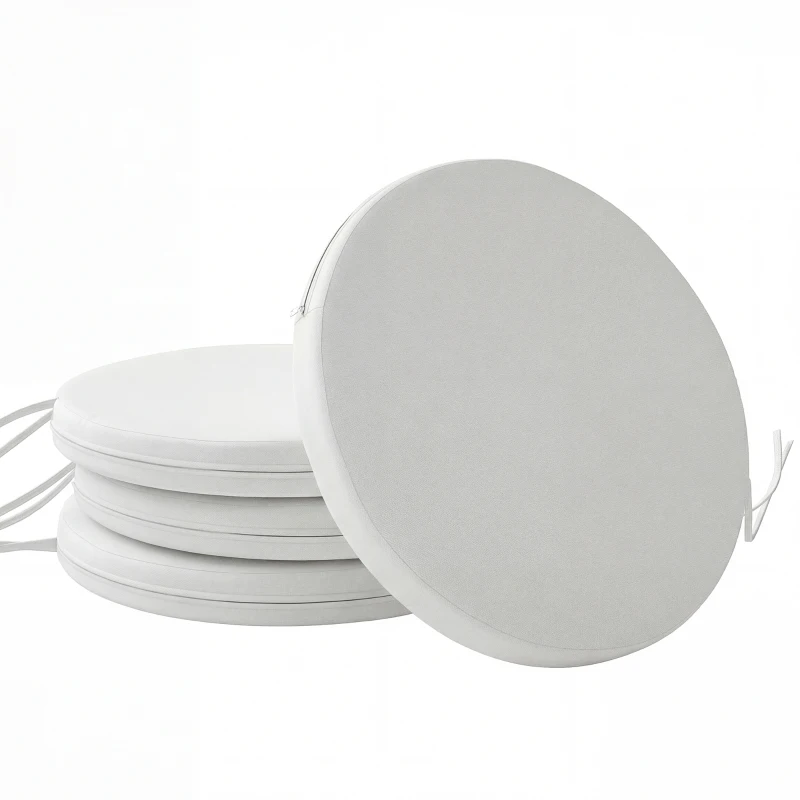 Outsunny Outdoor Bistro Chair Cushions Set of 4 with Removable Cover, 41 x 41 x 5 cm Round Seat Cushions with Ties, White