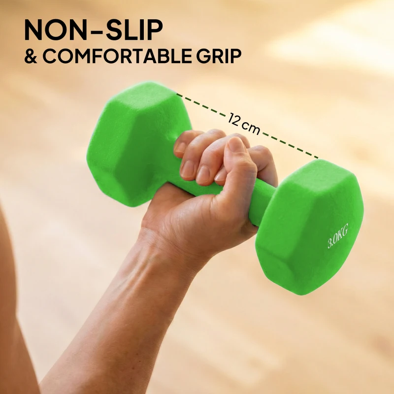 SPORTNOW Hex Dumbbells Set with Dumbbell Rack, Hand Weights for Strength Training Weight Lifting,  2 x 1kg, 2 x 2kg, 2 x 3kg