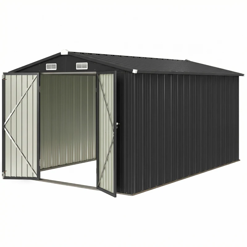 Outsunny 12 x 8 ft Garden Shed, Outdoor Storage Shed with 4 Vents and Lockable Double Doors, Dark Grey