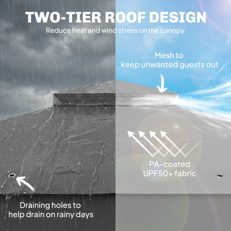 Outsunny 3 x 3.6 m Outdoor Garden Gazebo with Post Shelves, UPF50+ Patio Permanent Pavilion with Hook, Dark Grey