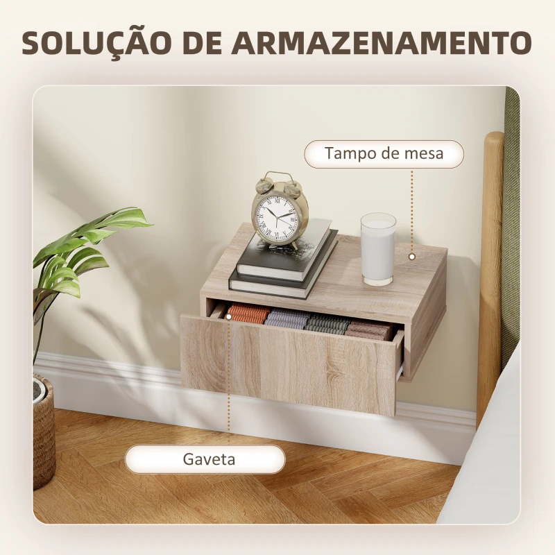 HOMCOM Conjunto de 2 Mesas de Cabeceira Flutuantes com 1 Gaveta para Quarto 40x30x15 cm Carvalho