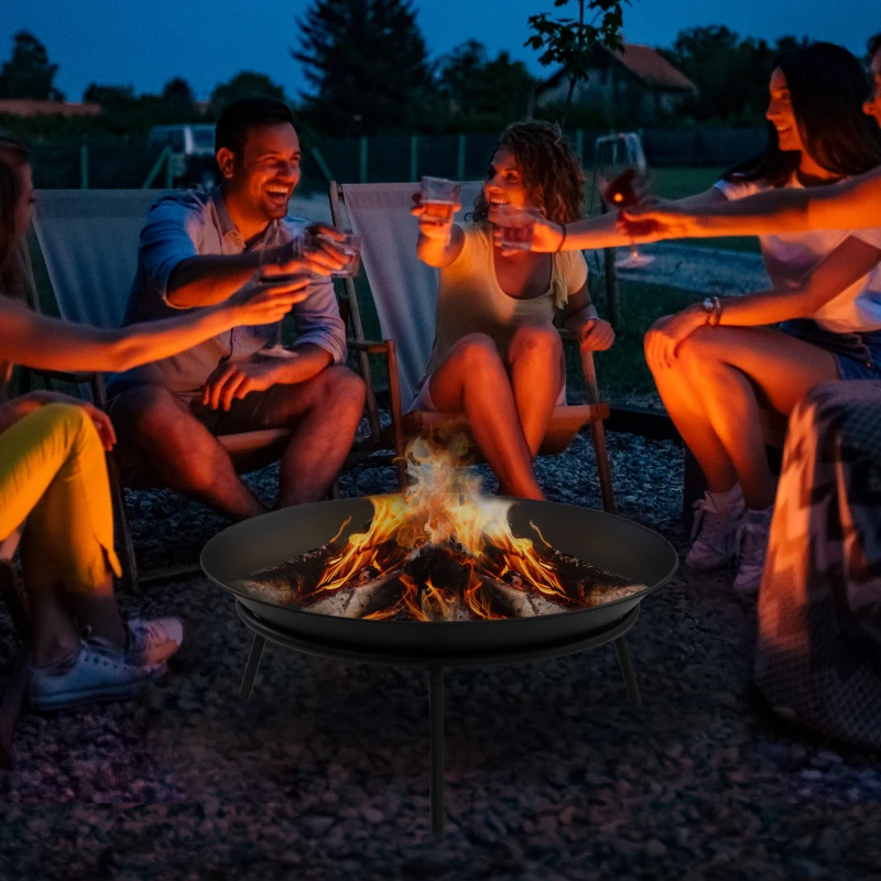Outsunny Outdoor Fire Pit, Portable Round Firepit with Poker, for Garden, Camping, Bonfire, Picnic, Dia. 47 x 21 cm, Black