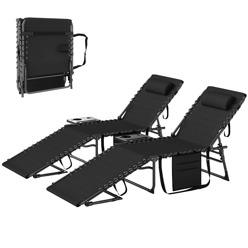 Outsunny Five-Position Reclining Sun Loungers Set of 2 - Black