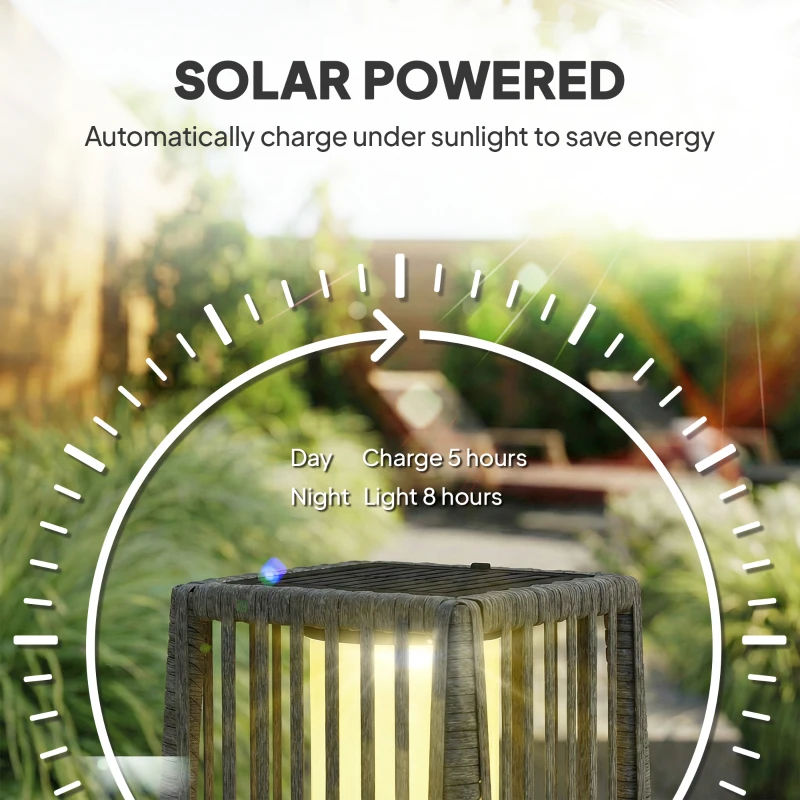 Outsunny Solar Rattan Floor Lamp, Outdoor Garden Lantern with Auto On/Off LED Lights, IP44 for Patio, Terrace, Dark Grey