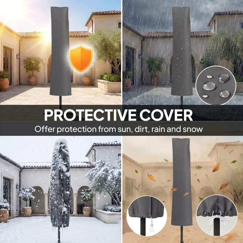 Outsunny 3 m Cantilever Parasol with Protective Cover and Wind Ropes, Banana Parasol with Crank Handle, Light Grey