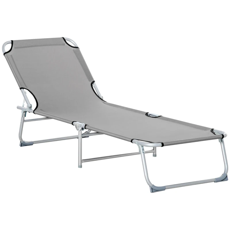Outsunny Reclining Sun Lounger Chair Folding Camping Bed with 4-Position Adjustable Backrest, Grey