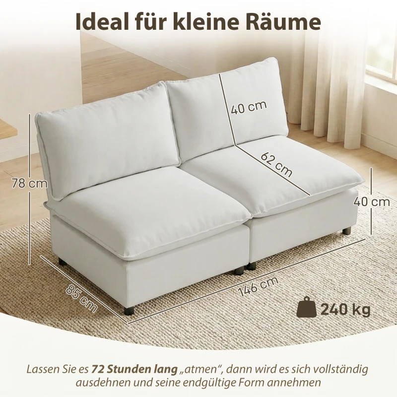 HOMCOM Divano 2 posti 146 cm in similpelle con seduta ampia, Grigio
