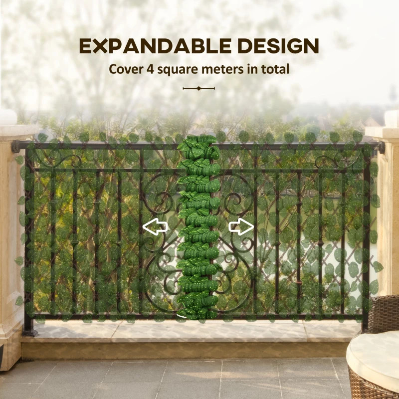 Outsunny Set of 2 Expandable Artificial Trellis Hedges – Realistic Leaf Privacy Screen, 2 x 1 m